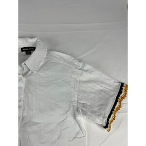 Nautica Jeans White Cropped Sleeve Shirt XS Ecru Crochet Detail Womens